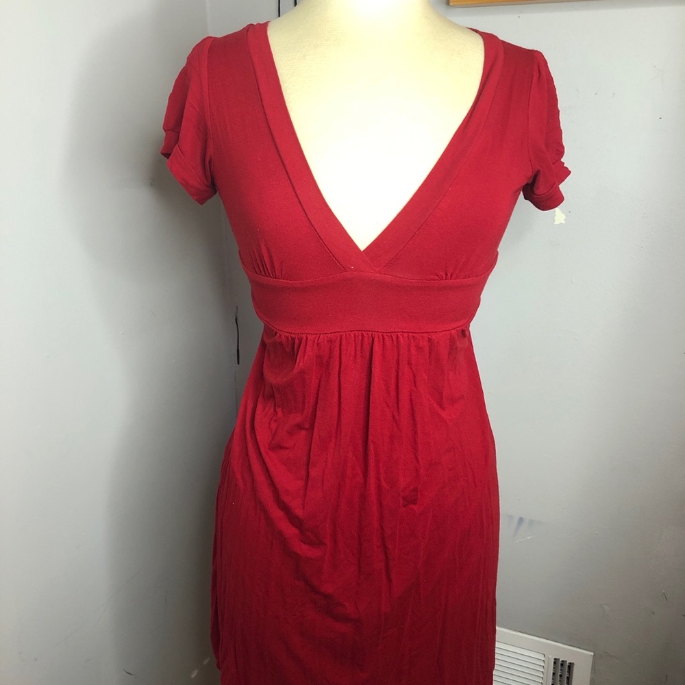 Red V Neck Dress Size Medium 21